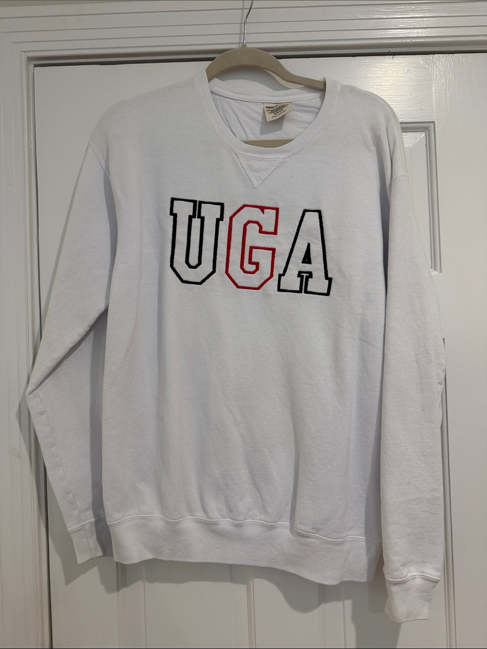 White Crewneck Sweatshirt with UGA Chest Logo